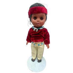 1970s Vintage Carlson Dolls Native American Navajo 11” Sleep Eye Doll w stand